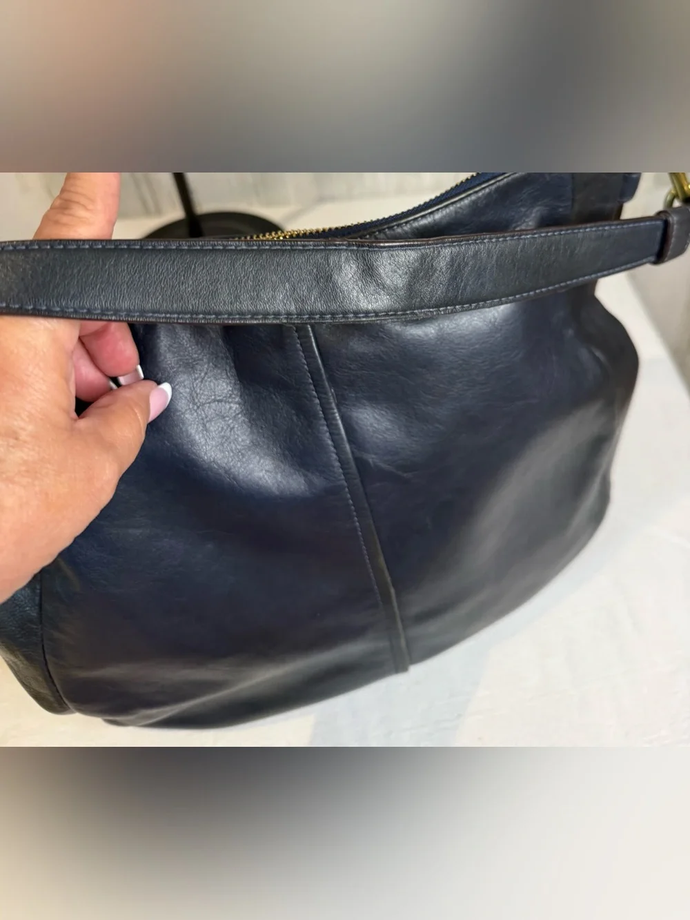 Coach Chelsea Jaden Navy Leather Hobo Bag Gold Hardware Turn lock